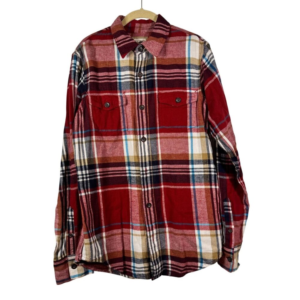 Urban Pipeline Mens Red Plaid Long Sleeve Button-Down Flannel Shirt 100% Cotton